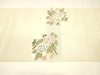 平和屋着物＊夏物 絽綴れ 八寸名古屋帯 流水草花文 金銀糸 正絹 逸品 DABA0112cm
