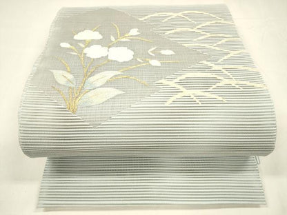 平和屋着物＊夏物 絽綴れ 八寸名古屋帯 草花文 金銀糸 正絹 逸品 DABA0113cm