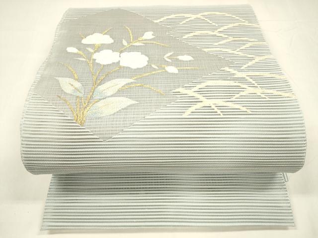 平和屋着物＊夏物 絽綴れ 八寸名古屋帯 草花文 金銀糸 正絹 逸品 DABA0113cm