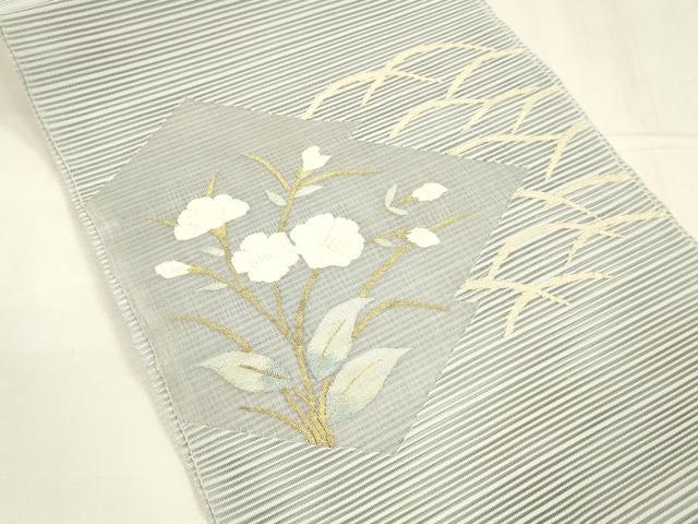 平和屋着物＊夏物 絽綴れ 八寸名古屋帯 草花文 金銀糸 正絹 逸品 DABA0113cm