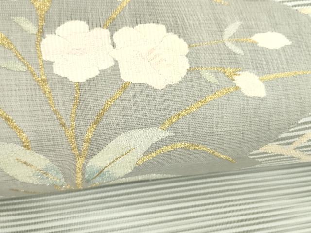 平和屋着物＊夏物 絽綴れ 八寸名古屋帯 草花文 金銀糸 正絹 逸品 DABA0113cm