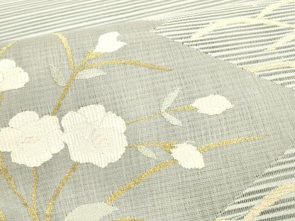 平和屋着物＊夏物 絽綴れ 八寸名古屋帯 草花文 金銀糸 正絹 逸品 DABA0113cm