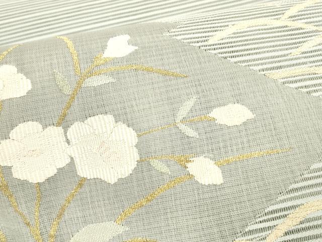 平和屋着物＊夏物 絽綴れ 八寸名古屋帯 草花文 金銀糸 正絹 逸品 DABA0113cm