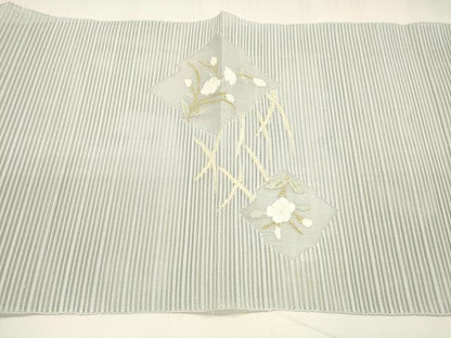 平和屋着物＊夏物 絽綴れ 八寸名古屋帯 草花文 金銀糸 正絹 逸品 DABA0113cm
