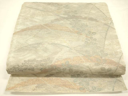 平和屋着物＊夏物 六通柄袋帯 草葉文 金銀糸 正絹 逸品 DABA0116cm