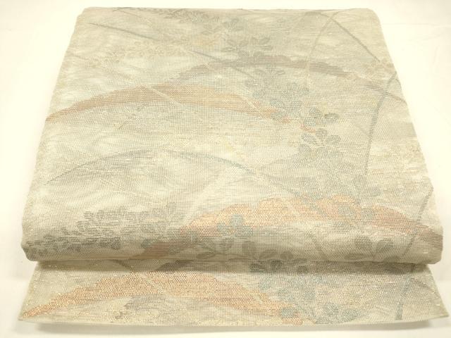 平和屋着物＊夏物 六通柄袋帯 草葉文 金銀糸 正絹 逸品 DABA0116cm