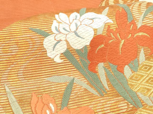 平和屋着物＊夏物 六通柄袋帯 唐織 籬竜田川 杜若 金糸 正絹 逸品 DABA0117cm