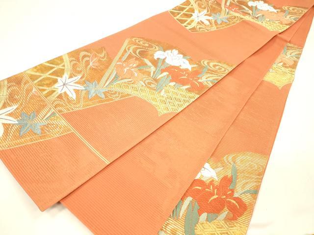 平和屋着物＊夏物 六通柄袋帯 唐織 籬竜田川 杜若 金糸 正絹 逸品 DABA0117cm