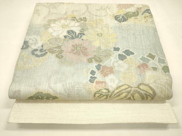 平和屋着物＊夏物 太鼓柄袋帯 草花文 金銀糸 正絹 逸品 DABA0118cm