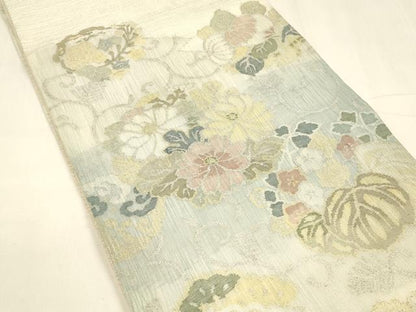 平和屋着物＊夏物 太鼓柄袋帯 草花文 金銀糸 正絹 逸品 DABA0118cm