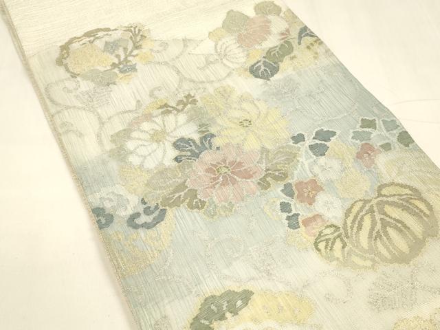 平和屋着物＊夏物 太鼓柄袋帯 草花文 金銀糸 正絹 逸品 DABA0118cm