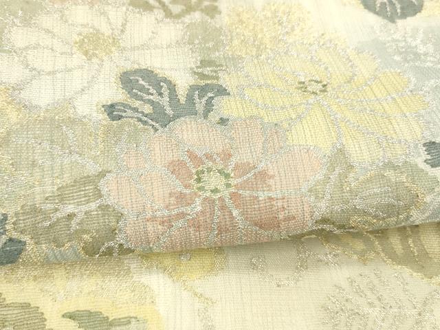 平和屋着物＊夏物 太鼓柄袋帯 草花文 金銀糸 正絹 逸品 DABA0118cm