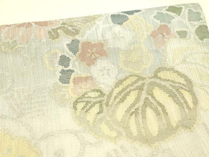 平和屋着物＊夏物 太鼓柄袋帯 草花文 金銀糸 正絹 逸品 DABA0118cm