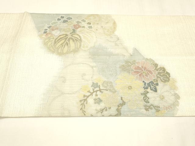 平和屋着物＊夏物 太鼓柄袋帯 草花文 金銀糸 正絹 逸品 DABA0118cm