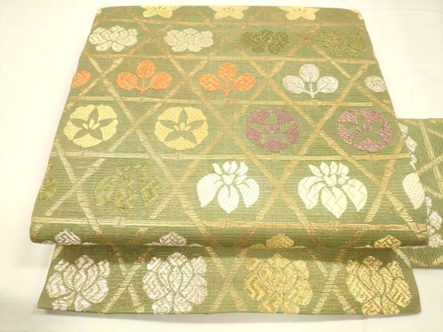 平和屋着物＊夏物 全通柄九寸名古屋帯 唐織 草花文 金糸 正絹 逸品 DABA0119cm
