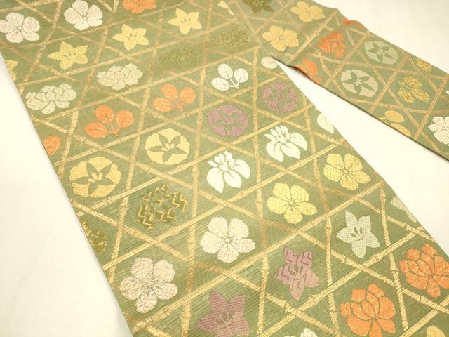 平和屋着物＊夏物 全通柄九寸名古屋帯 唐織 草花文 金糸 正絹 逸品 DABA0119cm