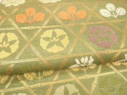 平和屋着物＊夏物 全通柄九寸名古屋帯 唐織 草花文 金糸 正絹 逸品 DABA0119cm