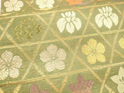 平和屋着物＊夏物 全通柄九寸名古屋帯 唐織 草花文 金糸 正絹 逸品 DABA0119cm