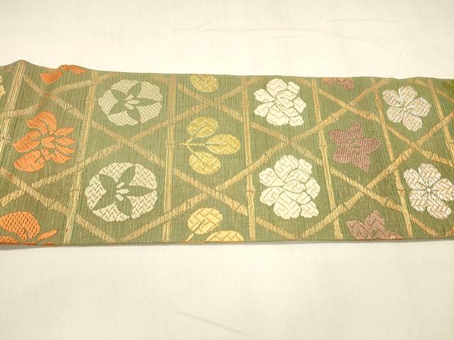 平和屋着物＊夏物 全通柄九寸名古屋帯 唐織 草花文 金糸 正絹 逸品 DABA0119cm