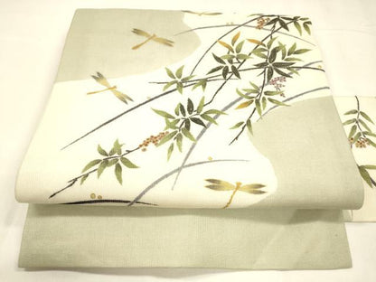 平和屋着物＊夏物 九寸名古屋帯 南天蜻蛉文 金銀彩 正絹 逸品 DABA0123cm