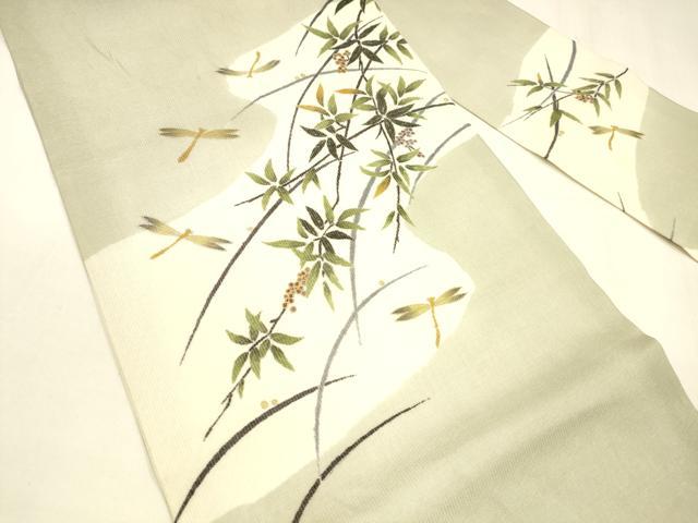 平和屋着物＊夏物 九寸名古屋帯 南天蜻蛉文 金銀彩 正絹 逸品 DABA0123cm