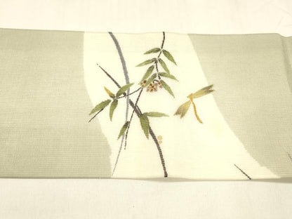 平和屋着物＊夏物 九寸名古屋帯 南天蜻蛉文 金銀彩 正絹 逸品 DABA0123cm