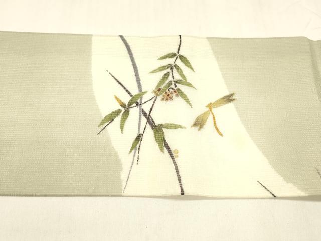 平和屋着物＊夏物 九寸名古屋帯 南天蜻蛉文 金銀彩 正絹 逸品 DABA0123cm
