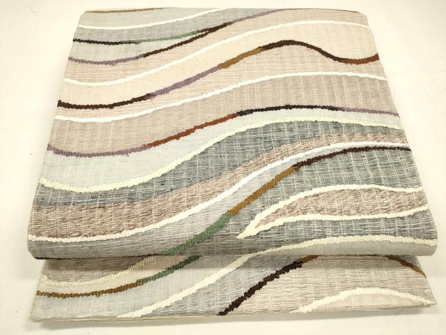 平和屋着物▽スリーシーズン 春夏秋 六通柄袋帯 すくい織 流水文 正絹 逸品 DABA0126cm