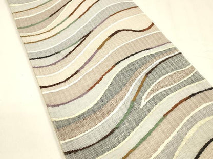 平和屋着物▽スリーシーズン 春夏秋 六通柄袋帯 すくい織 流水文 正絹 逸品 DABA0126cm