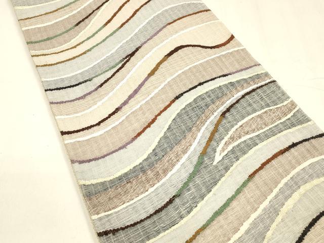 平和屋着物▽スリーシーズン 春夏秋 六通柄袋帯 すくい織 流水文 正絹 逸品 DABA0126cm
