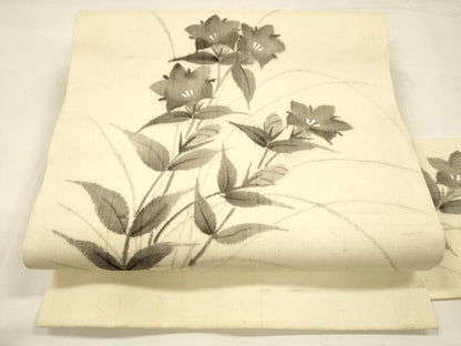 平和屋着物＊夏物 絹芭蕉 九寸名古屋帯 手描き 草花文 正絹 逸品 DABA0132cm