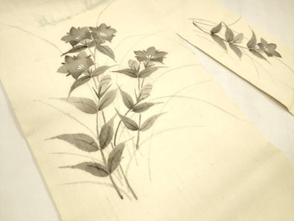 平和屋着物＊夏物 絹芭蕉 九寸名古屋帯 手描き 草花文 正絹 逸品 DABA0132cm