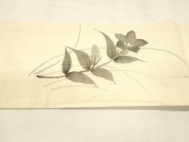 平和屋着物＊夏物 絹芭蕉 九寸名古屋帯 手描き 草花文 正絹 逸品 DABA0132cm