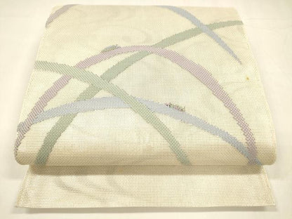 平和屋着物＊夏物 六通柄袋帯 流水夏虫草葉文 銀糸 正絹 逸品 DABA0133cm