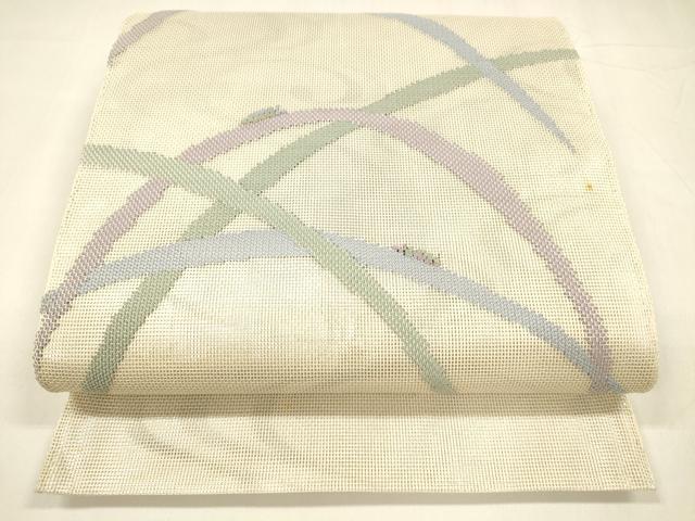 平和屋着物＊夏物 六通柄袋帯 流水夏虫草葉文 銀糸 正絹 逸品 DABA0133cm