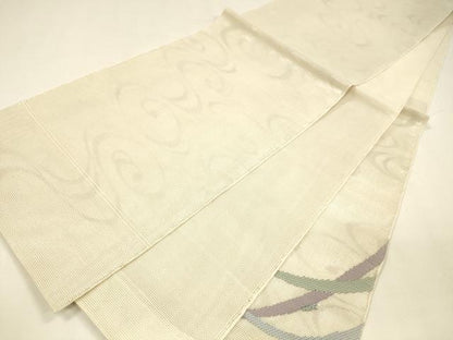 平和屋着物＊夏物 六通柄袋帯 流水夏虫草葉文 銀糸 正絹 逸品 DABA0133cm