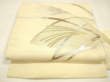 平和屋着物＊夏物 九寸名古屋帯 稲穂 金銀糸 正絹 逸品 DABA0134cm