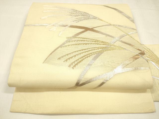 平和屋着物＊夏物 九寸名古屋帯 稲穂 金銀糸 正絹 逸品 DABA0134cm
