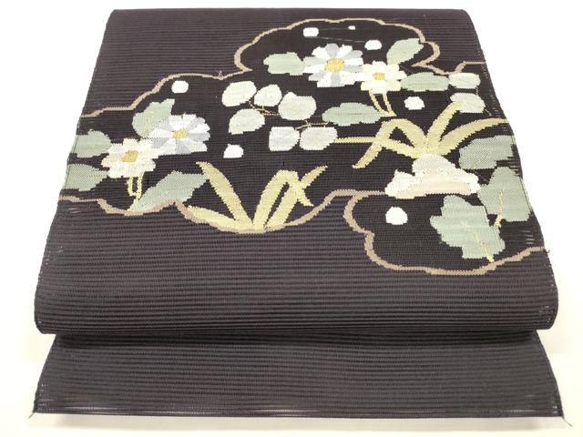 平和屋着物＊夏物 絽綴れ 八寸名古屋帯 草花文 金糸 正絹 逸品 DABA0138cm