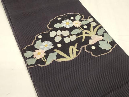 平和屋着物＊夏物 絽綴れ 八寸名古屋帯 草花文 金糸 正絹 逸品 DABA0138cm