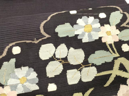 平和屋着物＊夏物 絽綴れ 八寸名古屋帯 草花文 金糸 正絹 逸品 DABA0138cm