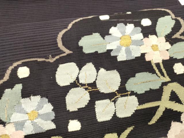 平和屋着物＊夏物 絽綴れ 八寸名古屋帯 草花文 金糸 正絹 逸品 DABA0138cm