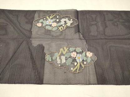 平和屋着物＊夏物 絽綴れ 八寸名古屋帯 草花文 金糸 正絹 逸品 DABA0138cm