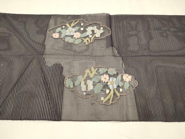平和屋着物＊夏物 絽綴れ 八寸名古屋帯 草花文 金糸 正絹 逸品 DABA0138cm