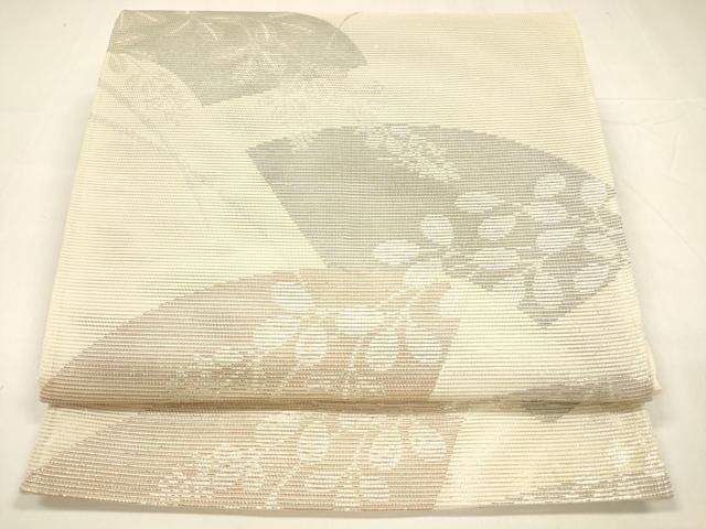 平和屋着物＊夏物 六通柄袋帯 地紙草葉文 銀糸 正絹 逸品 DABA0139cm
