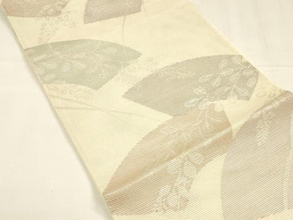 平和屋着物＊夏物 六通柄袋帯 地紙草葉文 銀糸 正絹 逸品 DABA0139cm