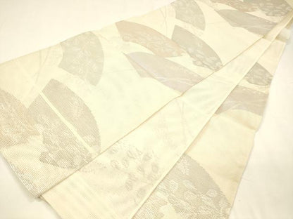 平和屋着物＊夏物 六通柄袋帯 地紙草葉文 銀糸 正絹 逸品 DABA0139cm