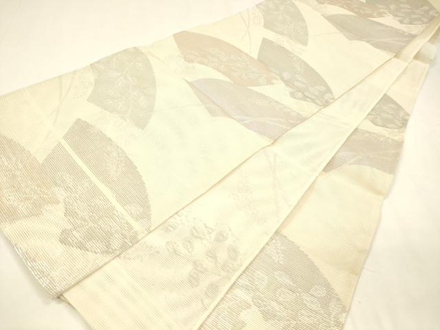 平和屋着物＊夏物 六通柄袋帯 地紙草葉文 銀糸 正絹 逸品 DABA0139cm
