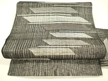 平和屋着物＊夏物 九寸名古屋帯 抽象文様 銀糸 正絹 逸品 DABA0141cm