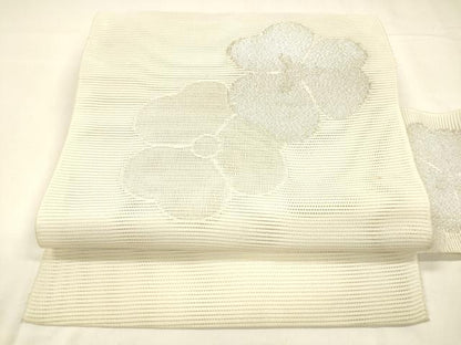 平和屋着物＊夏物 八寸名古屋帯 舞花文 銀糸 DABA0143cm